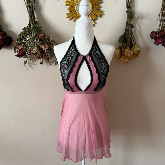 Other - Fairycore Pink and Black Lace Halter Top